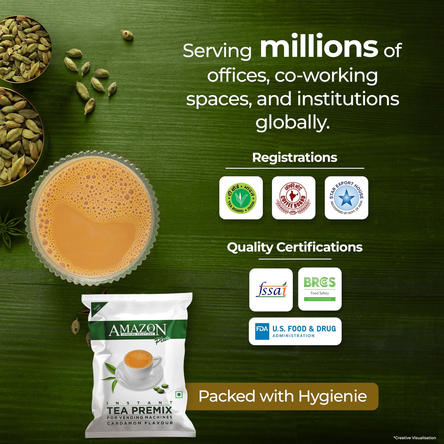 AMAZON Plus 3-in-1 Cardamom Tea Premix – Bold Elaichi Flavour | For Vending Machines | Just Add Hot Water – No Milk or Sugar Needed
