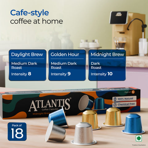 Atlantis Coffee Capsules Assorted Pack | 18 capsules | 3 Blends | Intensity 8 | Intensity 9 | Intensity 10 | Nespresso® Original Line Compatible | Profile Roasted Coffee