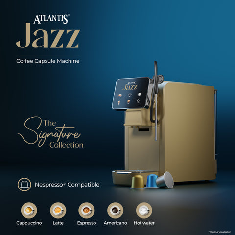 Atlantis Jazz Coffee Capsule Machine | With 18 Assorted Coffee Capsules In 3 Blends | Integrated Milk Dispensing | One-Touch Cappuccino, Latte, Espresso & Americano | Nespresso® Original Line Compatible