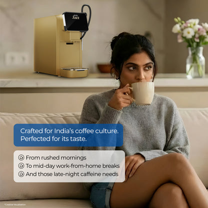 Atlantis Jazz Coffee Capsule Machine | With 18 Assorted Coffee Capsules In 3 Blends | Integrated Milk Dispensing | One-Touch Cappuccino, Latte, Espresso & Americano | Nespresso® Original Line Compatible