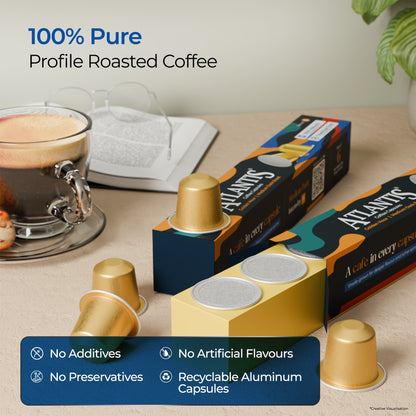 Atlantis Golden Hour Coffee Capsules | Nespresso® Compatible | Profile Roasted | No Artificial Flavours | Medium Dark Roast | Intensity 9 | Cafe-Style Precision | Pack of 6