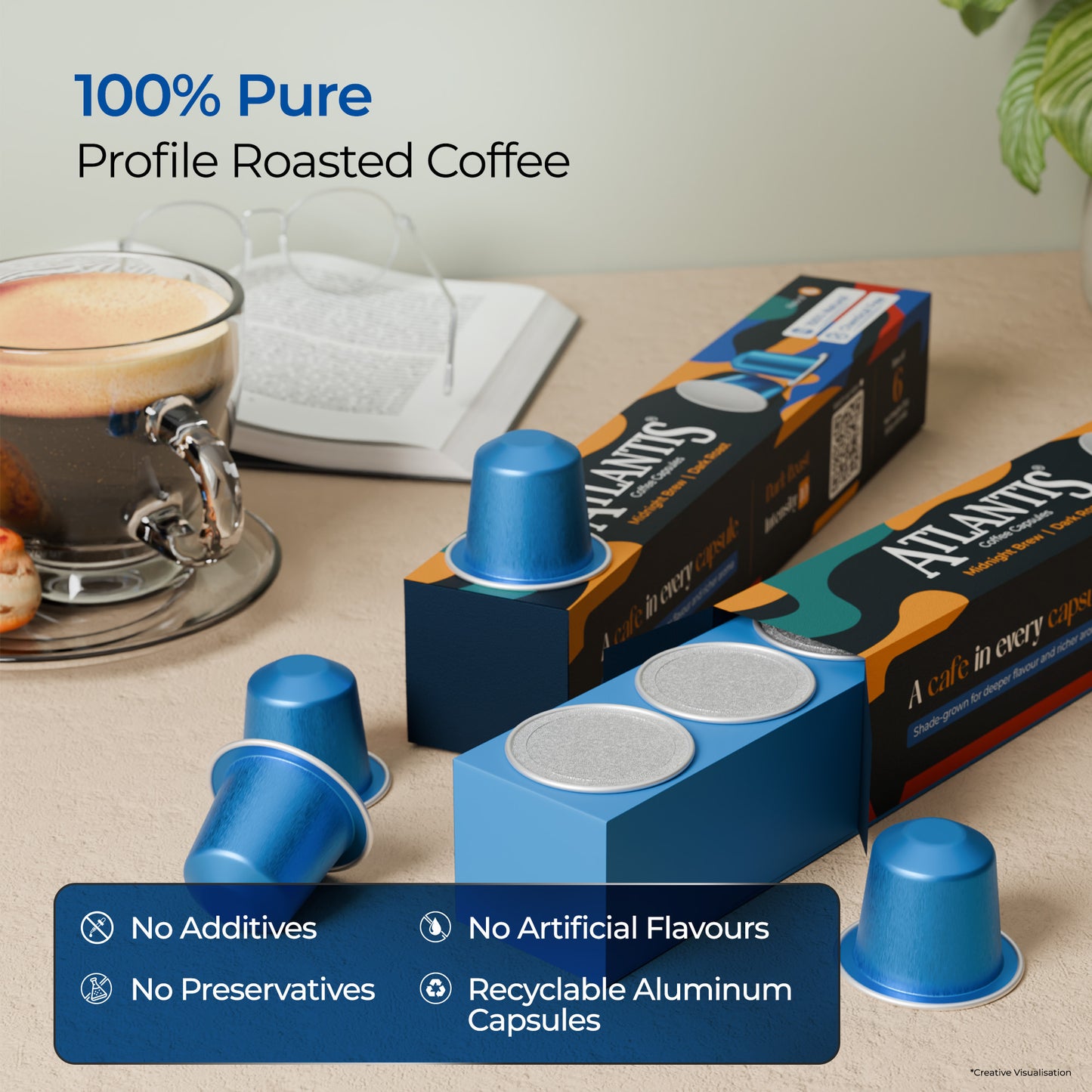 Atlantis Midnight Brew Coffee Capsules | Nespresso® Compatible | Dark Roast | Intensity 10 | Profile Roasted | No Artificial Flavours | Cafe-Style Precision | Pack of 6