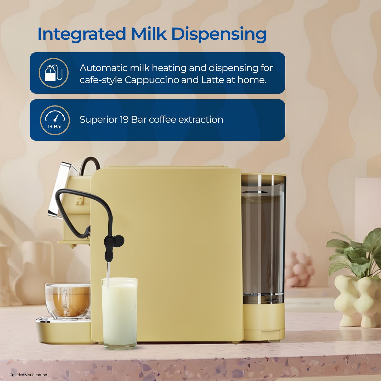 Atlantis Jazz Coffee Capsule Machine | With 18 Assorted Coffee Capsules In 3 Blends | Integrated Milk Dispensing | One-Touch Cappuccino, Latte, Espresso & Americano | Nespresso® Original Line Compatible