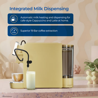 Atlantis Jazz Coffee Capsule Machine | With 18 Assorted Coffee Capsules In 3 Blends | Integrated Milk Dispensing | One-Touch Cappuccino, Latte, Espresso & Americano | Nespresso® Original Line Compatible