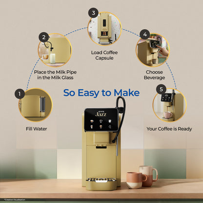 Atlantis Jazz Coffee Capsule Machine | With 18 Assorted Coffee Capsules In 3 Blends | Integrated Milk Dispensing | One-Touch Cappuccino, Latte, Espresso & Americano | Nespresso® Original Line Compatible