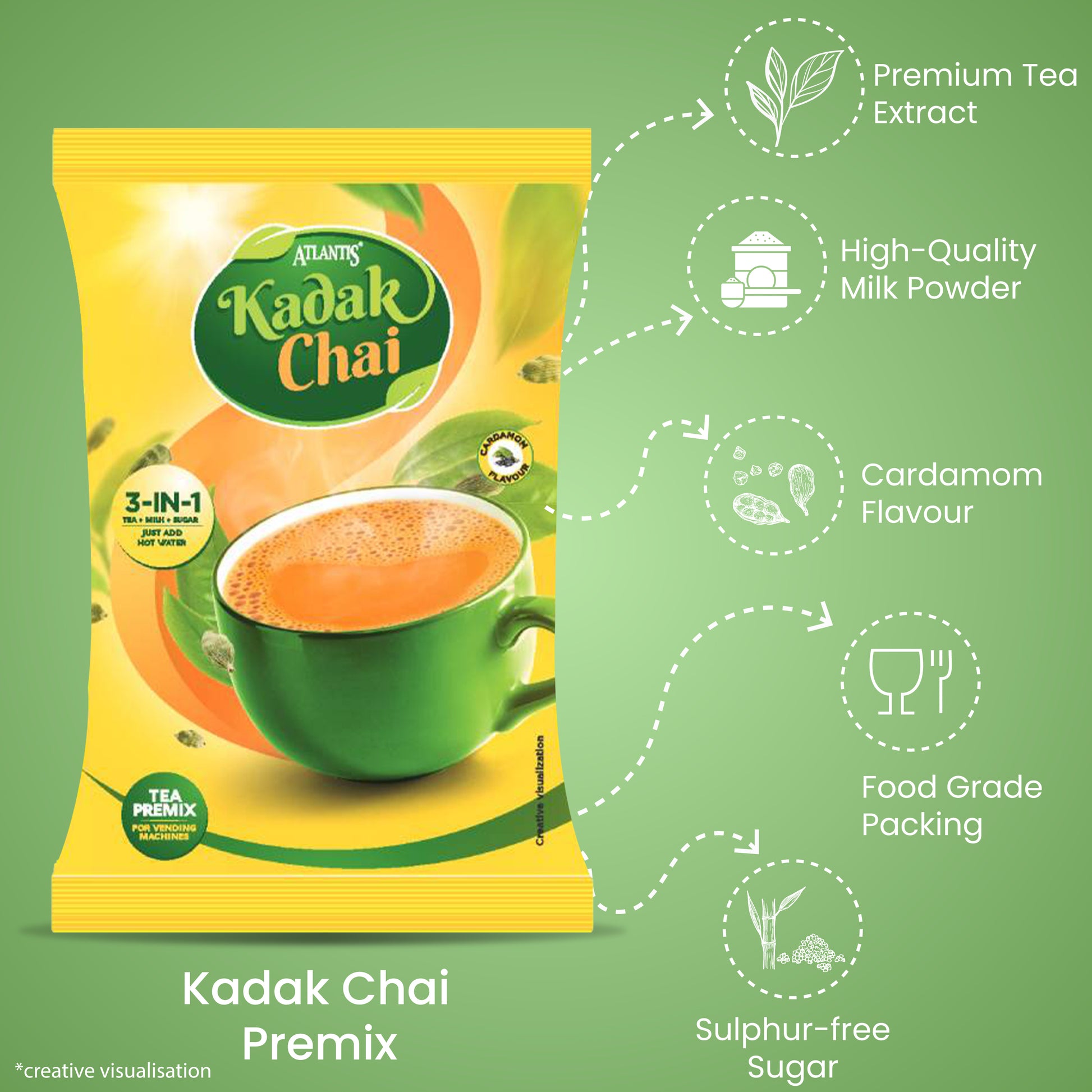 ATLANTIS Kadak 3-in-1 Instant Cardamom Tea Premix