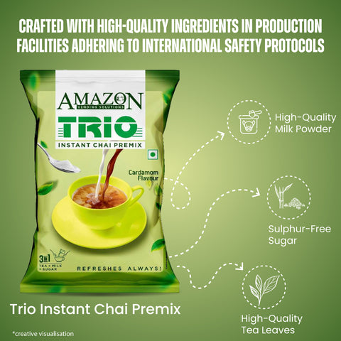 AMAZON Trio 3-in-1 Cardamom Tea Premix Powder – Enjoy Aromatic Chai Instantly | For Vending Machines & Manual Use – Just Add Hot Water