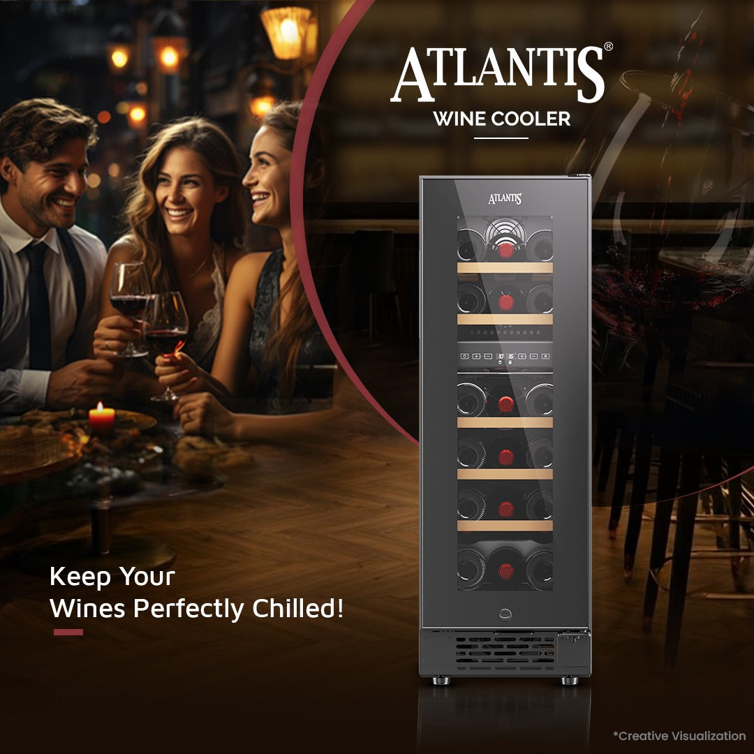 Atlantis Wine Cooler for Home – Up to -17 Bottle Storage | Dual Zone Wine Chiller with LED | Best Wine Cooler Machine in India