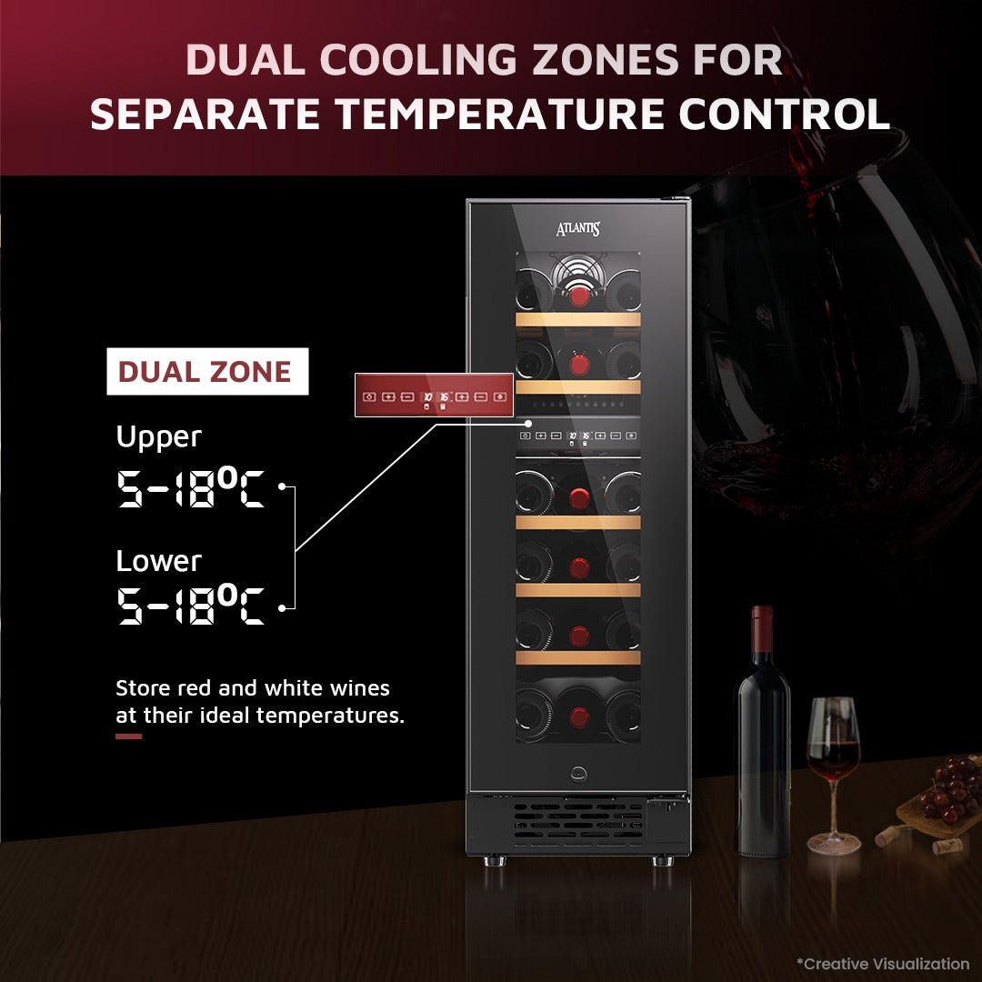 Atlantis Wine Cooler for Home – Up to -17 Bottle Storage | Dual Zone Wine Chiller with LED | Best Wine Cooler Machine in India